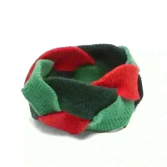 Fashion knit red and green braided multicolor block headband - Picture 2 of 2